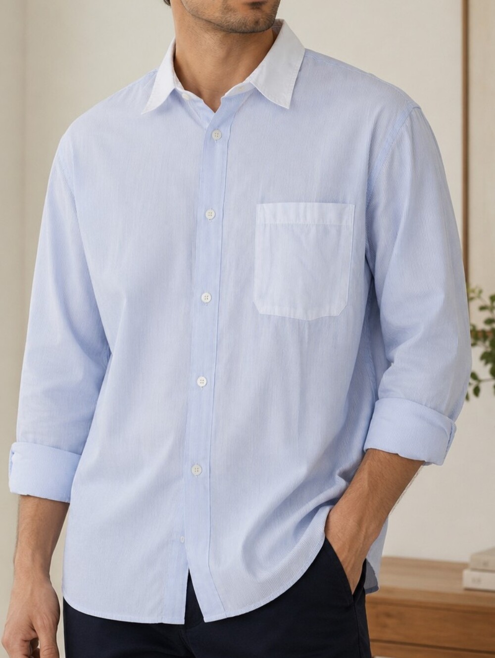 The Kooples Pale Blue Striped Dress Shirt - Large